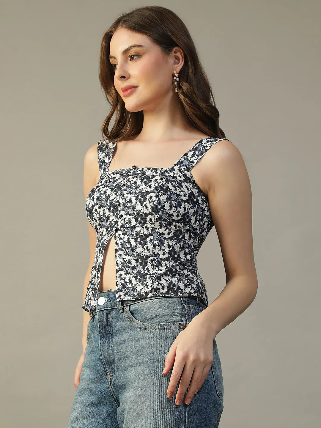 Blue Floral Print Top