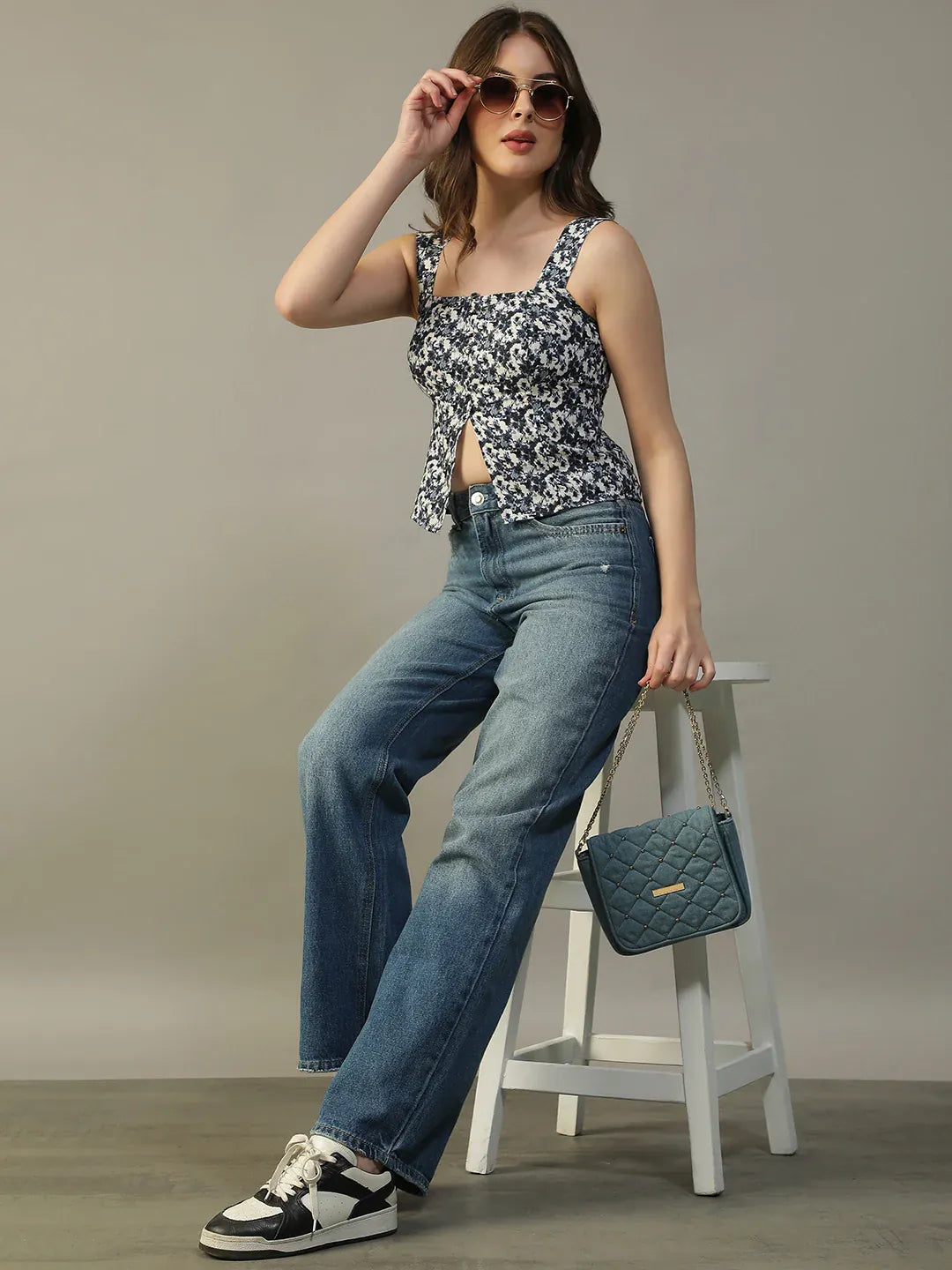 Blue Floral Print Top