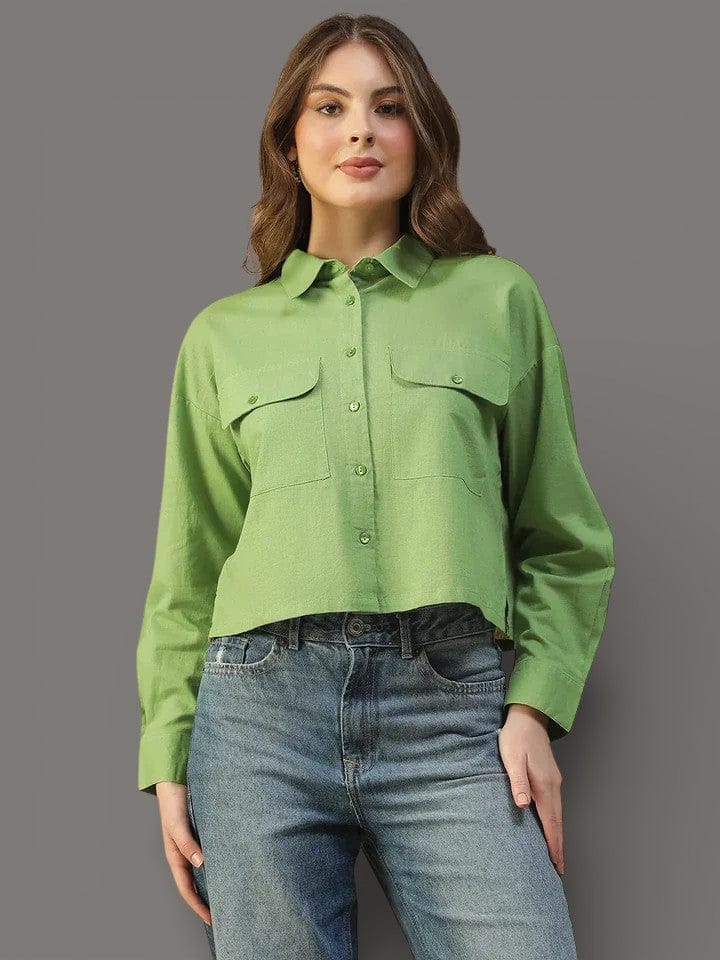 Green Women’s Shirt with Collar & Button-Down Front