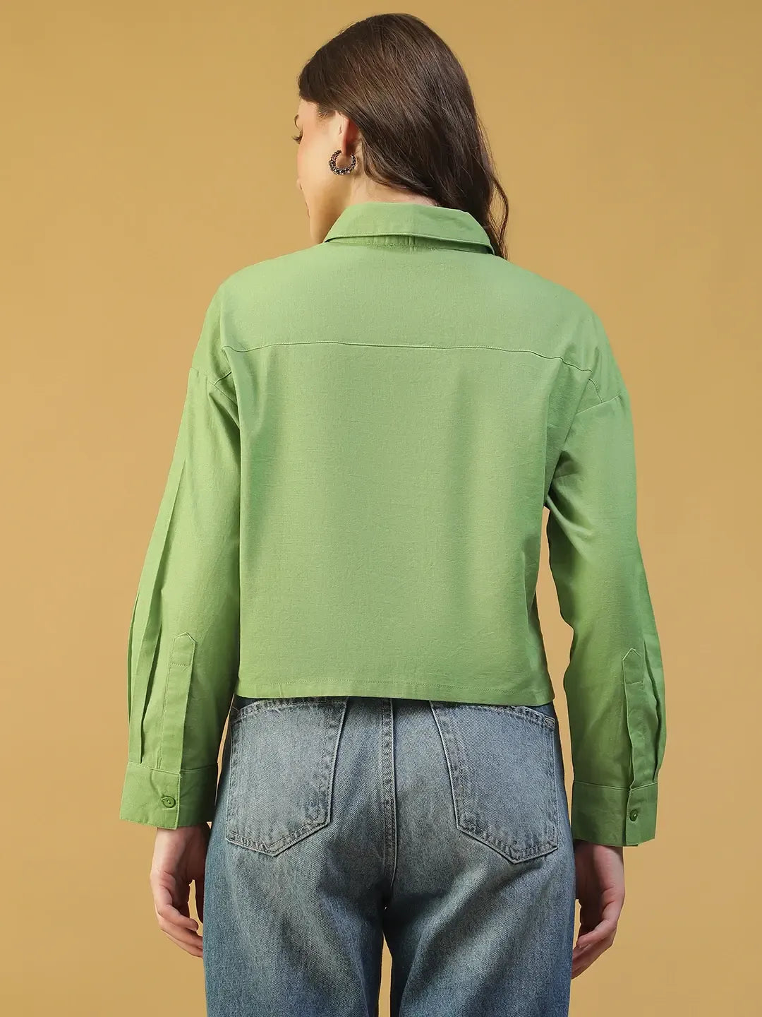 Green Women’s Shirt with Collar & Button-Down Front