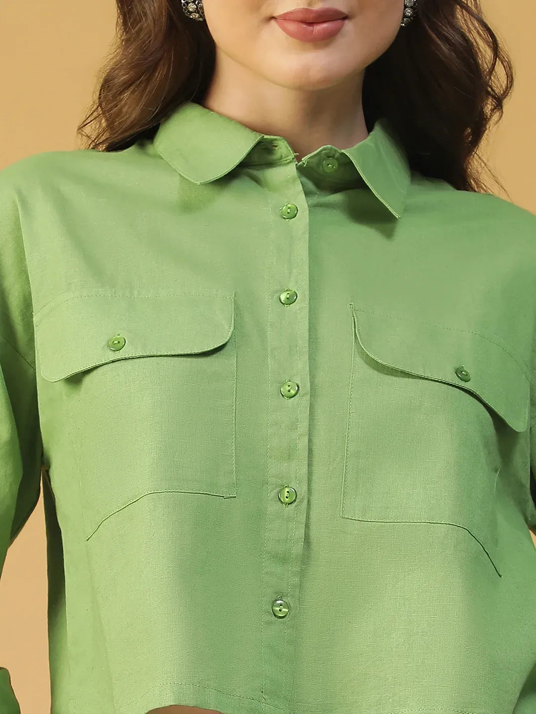 Green Women’s Shirt with Collar & Button-Down Front