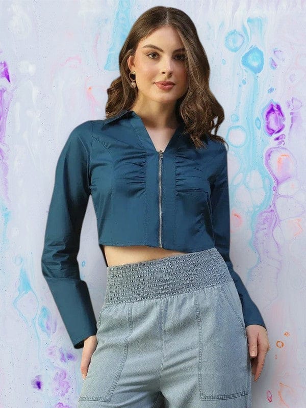 Blue Cotton Crop Top