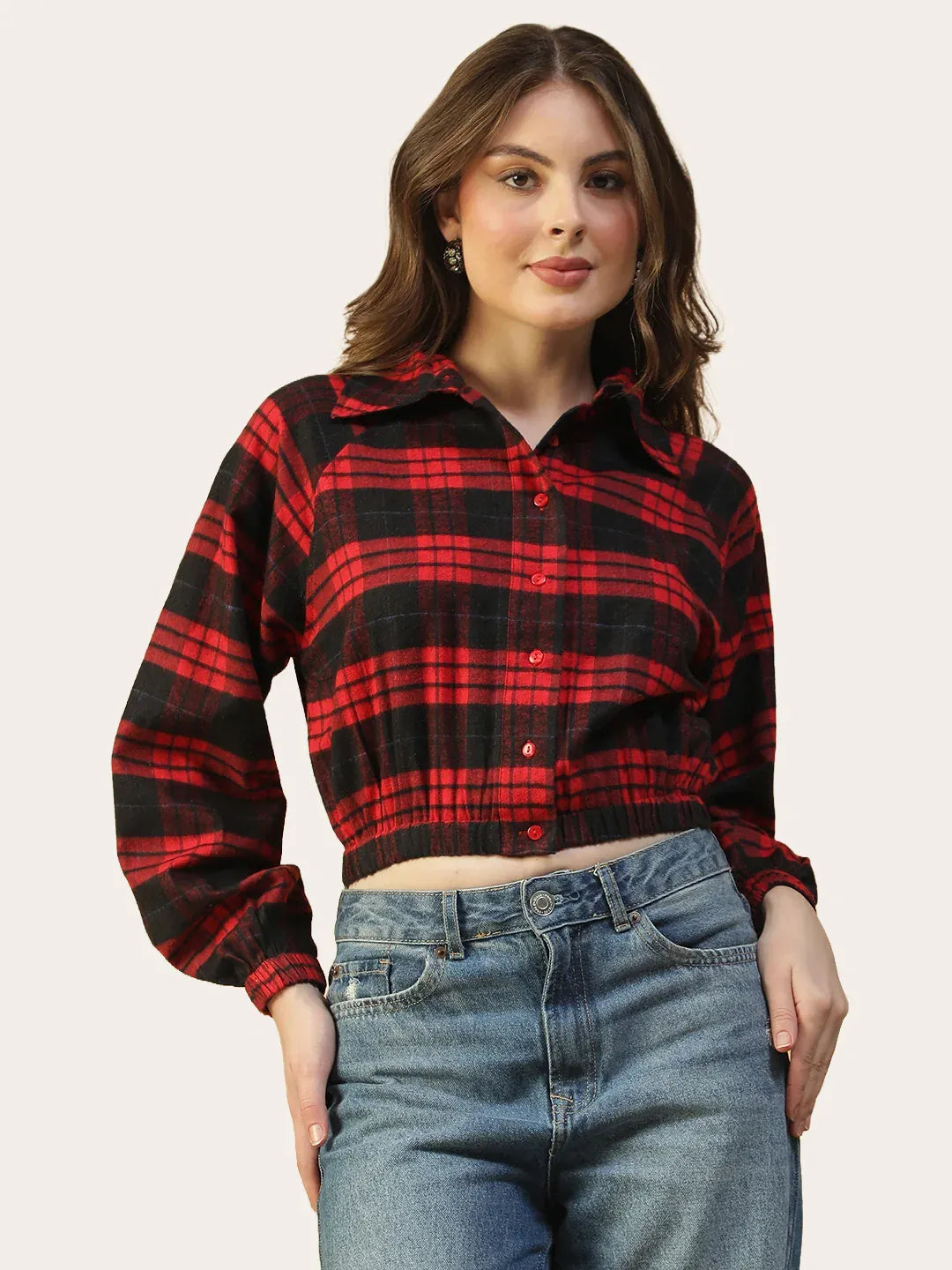Red Women’s Shirt with Collar & Button-Down Front