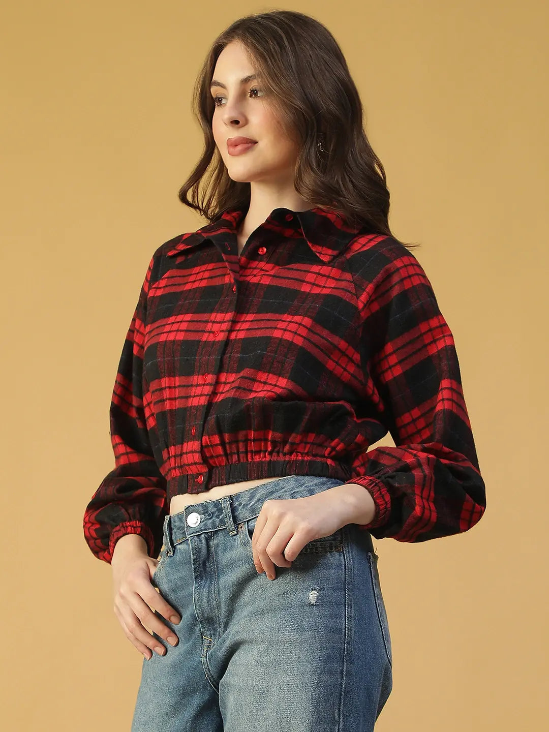 Women's Red Check Cotton Shirt
