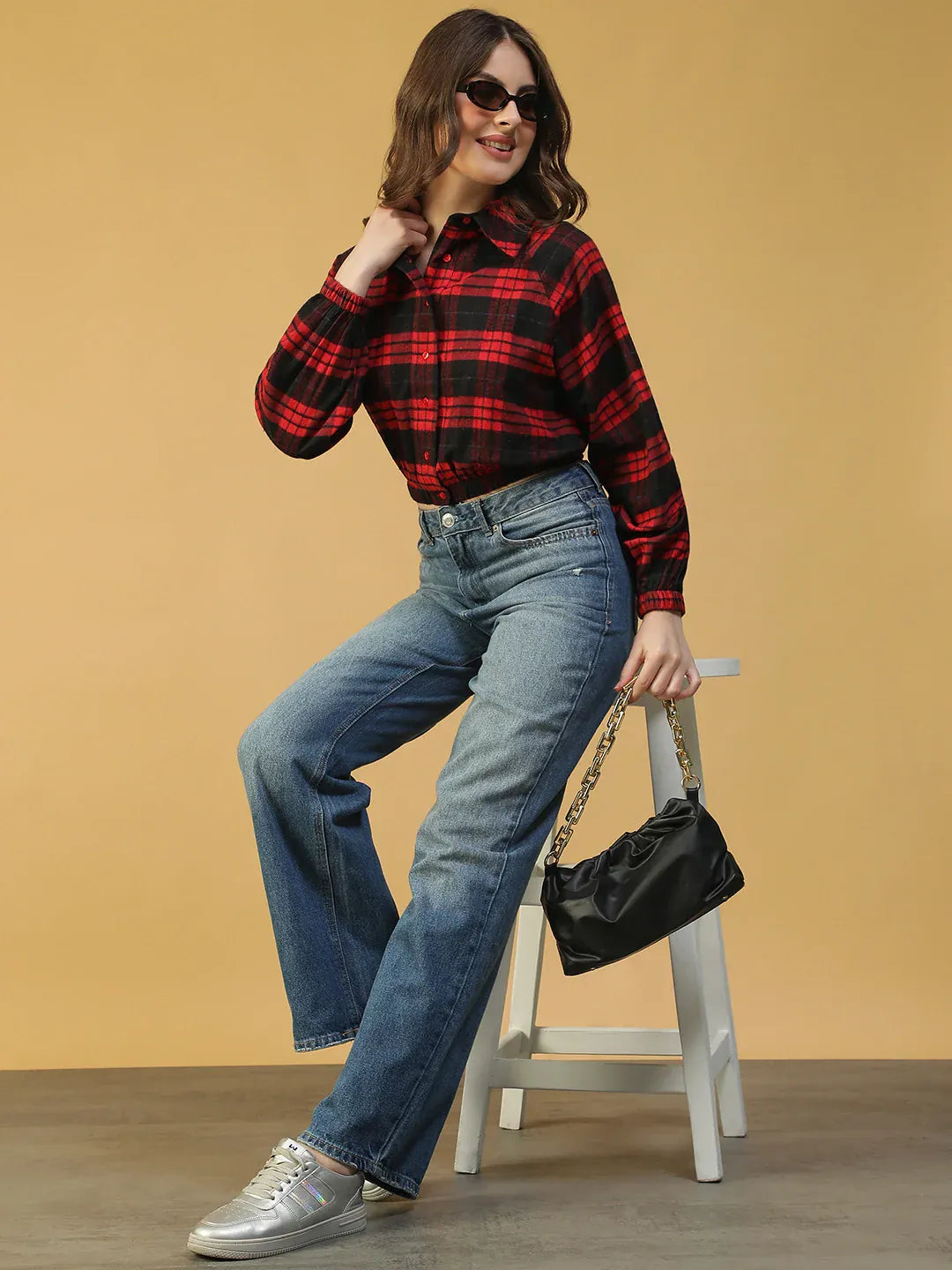 Women's Red Check Cotton Shirt