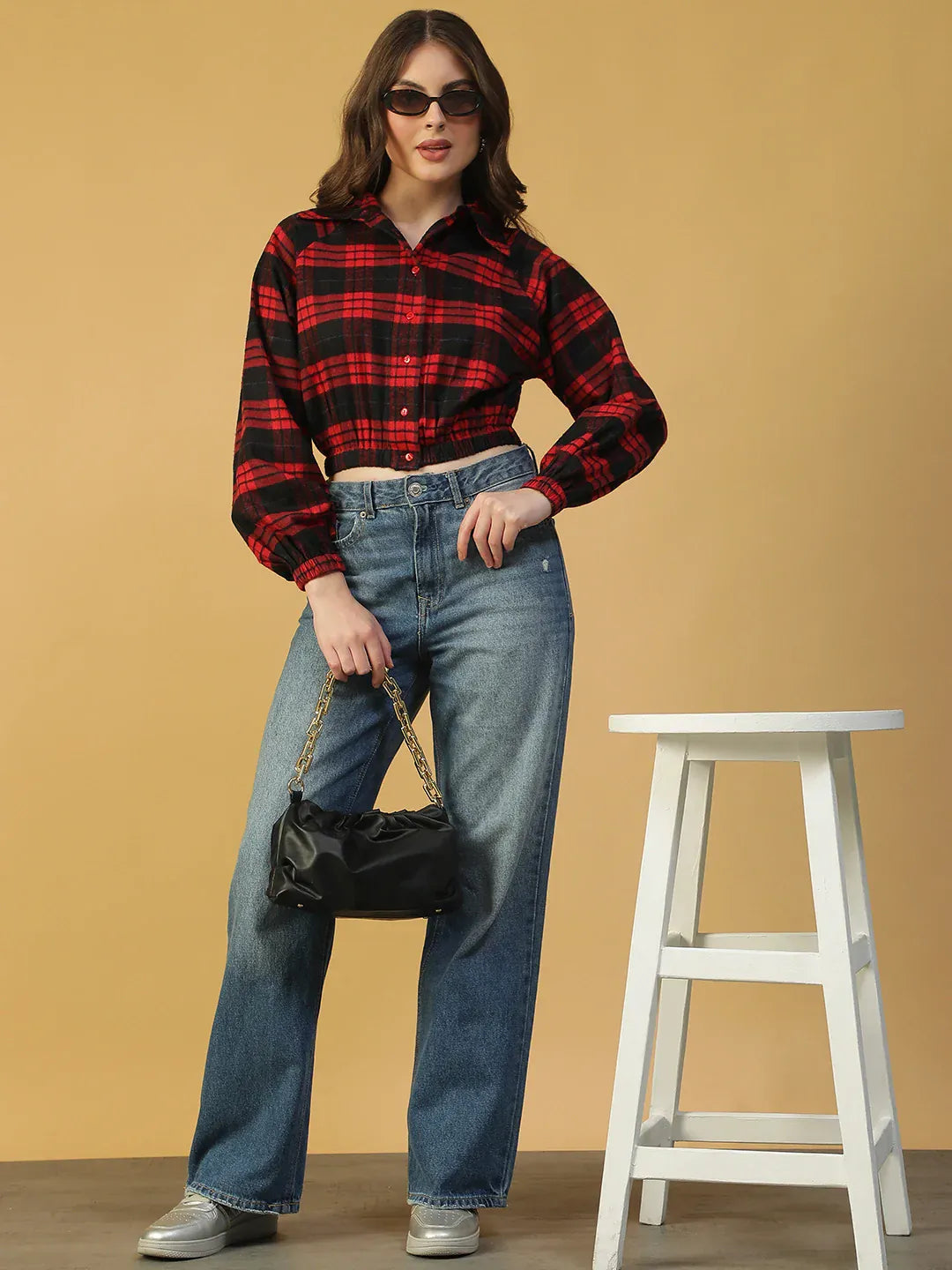 Women's Red Check Cotton Shirt