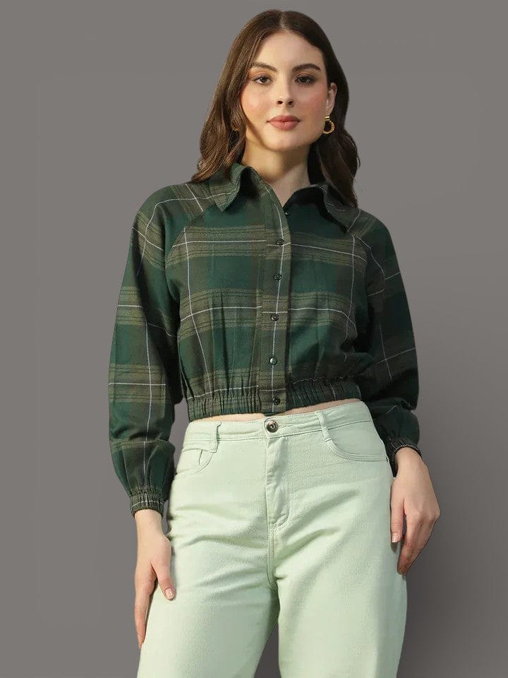Women's Shirt Green with Collar & Button-Down Front