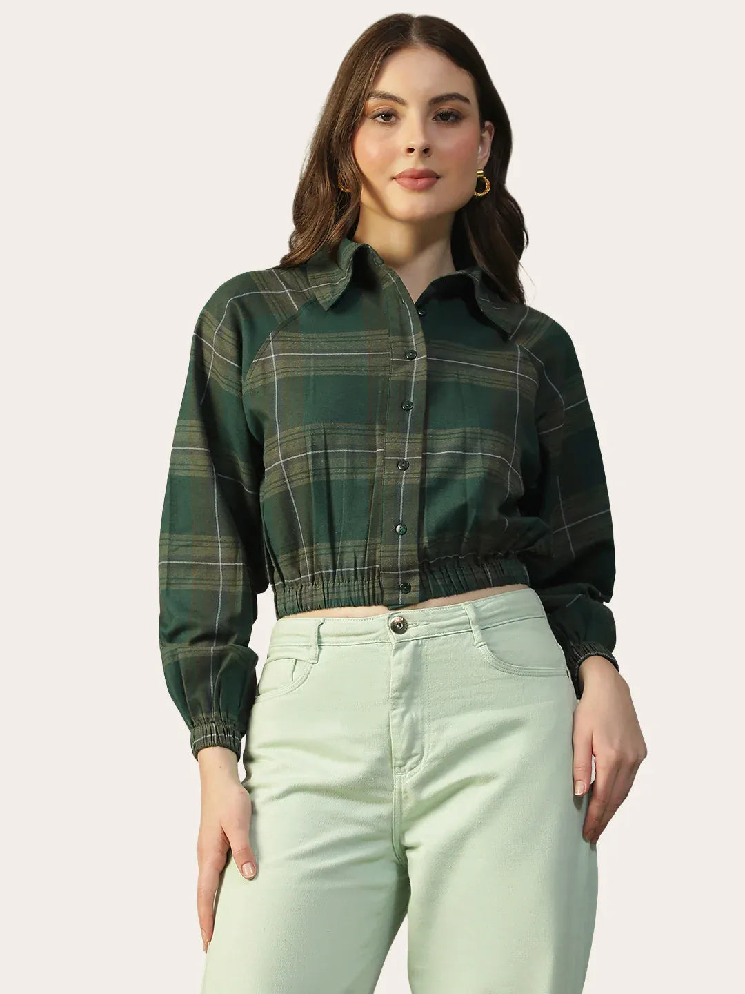 Green Women’s Shirt with Collar & Button-Down Front