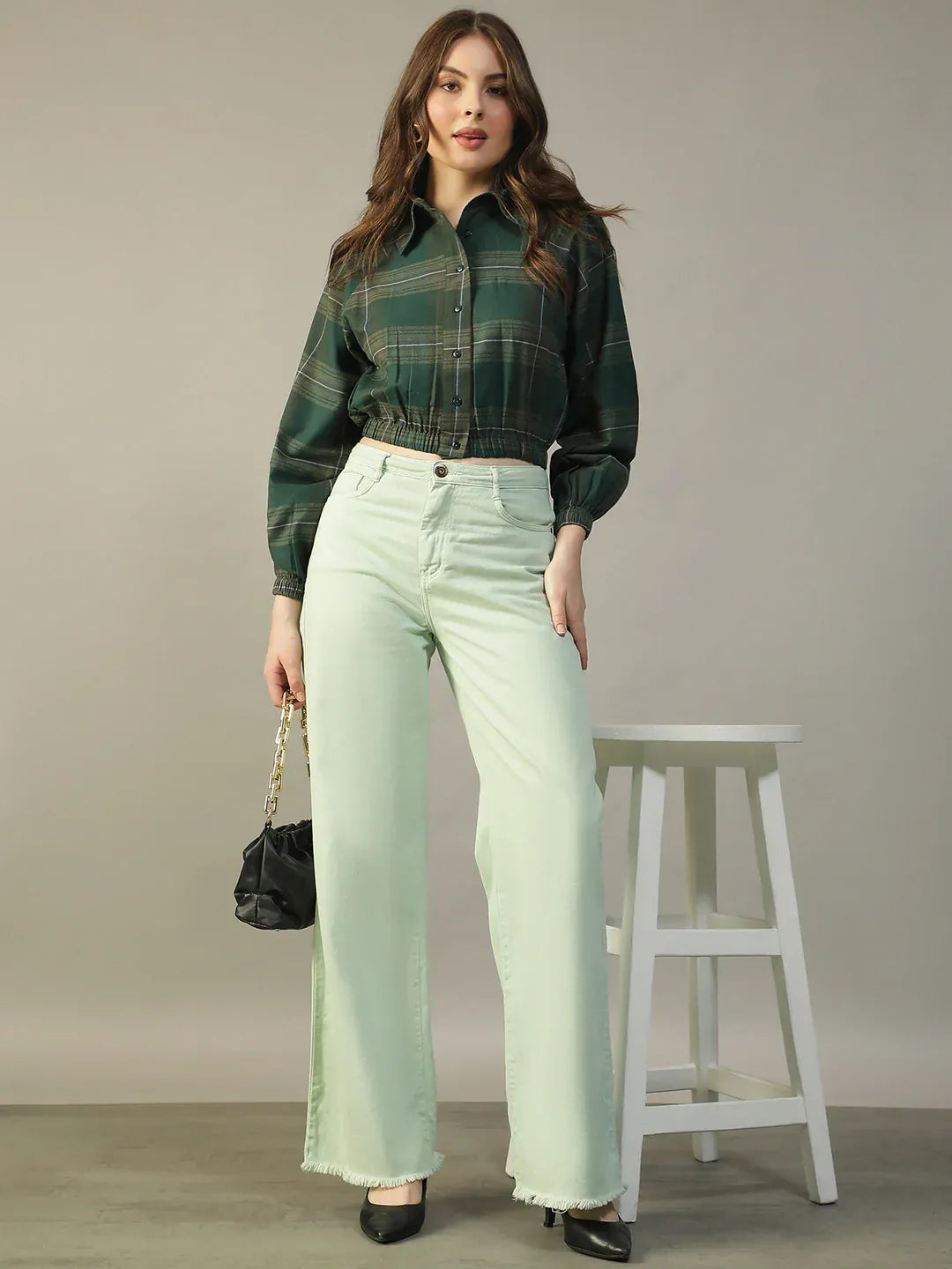 Green Women’s Shirt with Collar & Button-Down Front