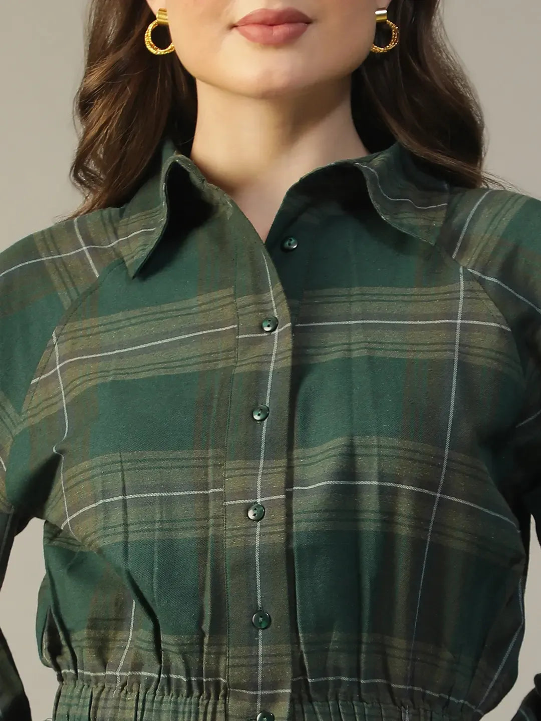 Green Women’s Shirt with Collar & Button-Down Front