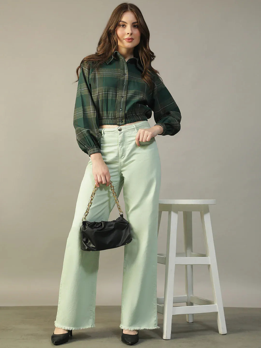 Green Women’s Shirt with Collar & Button-Down Front