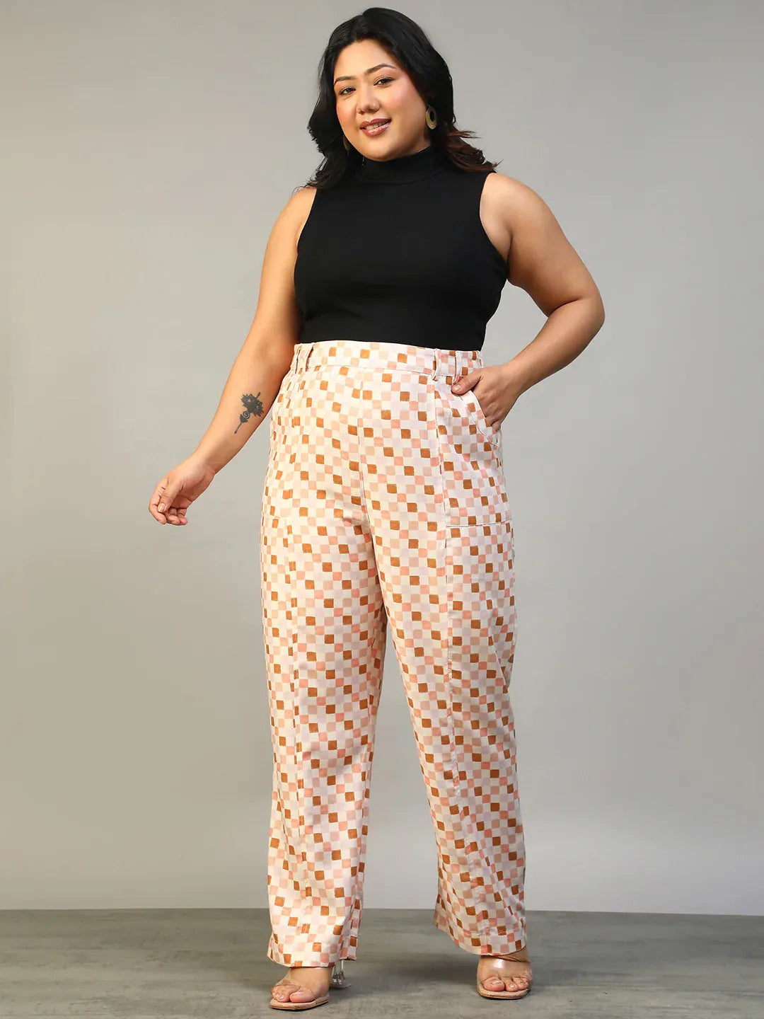 Plus Size Multicolor Check Print Pant