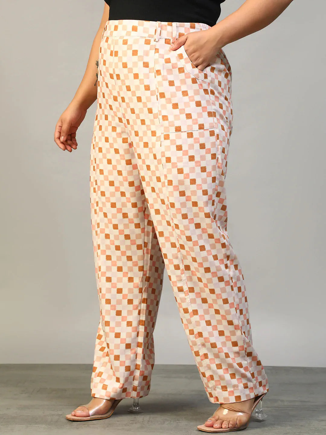 Plus Size Multicolor Check Print Pant