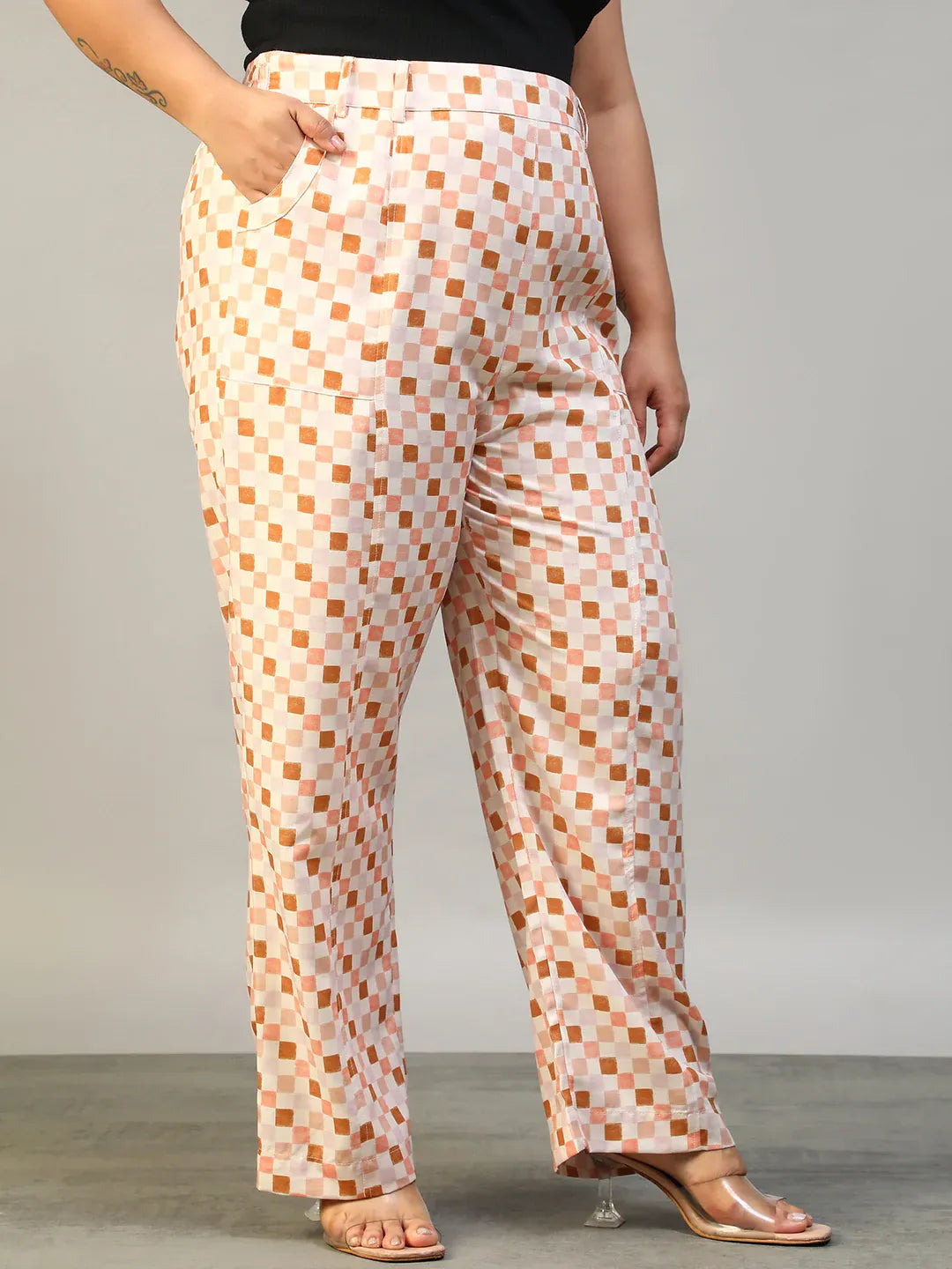 Plus Size Multicolor Check Print Pant