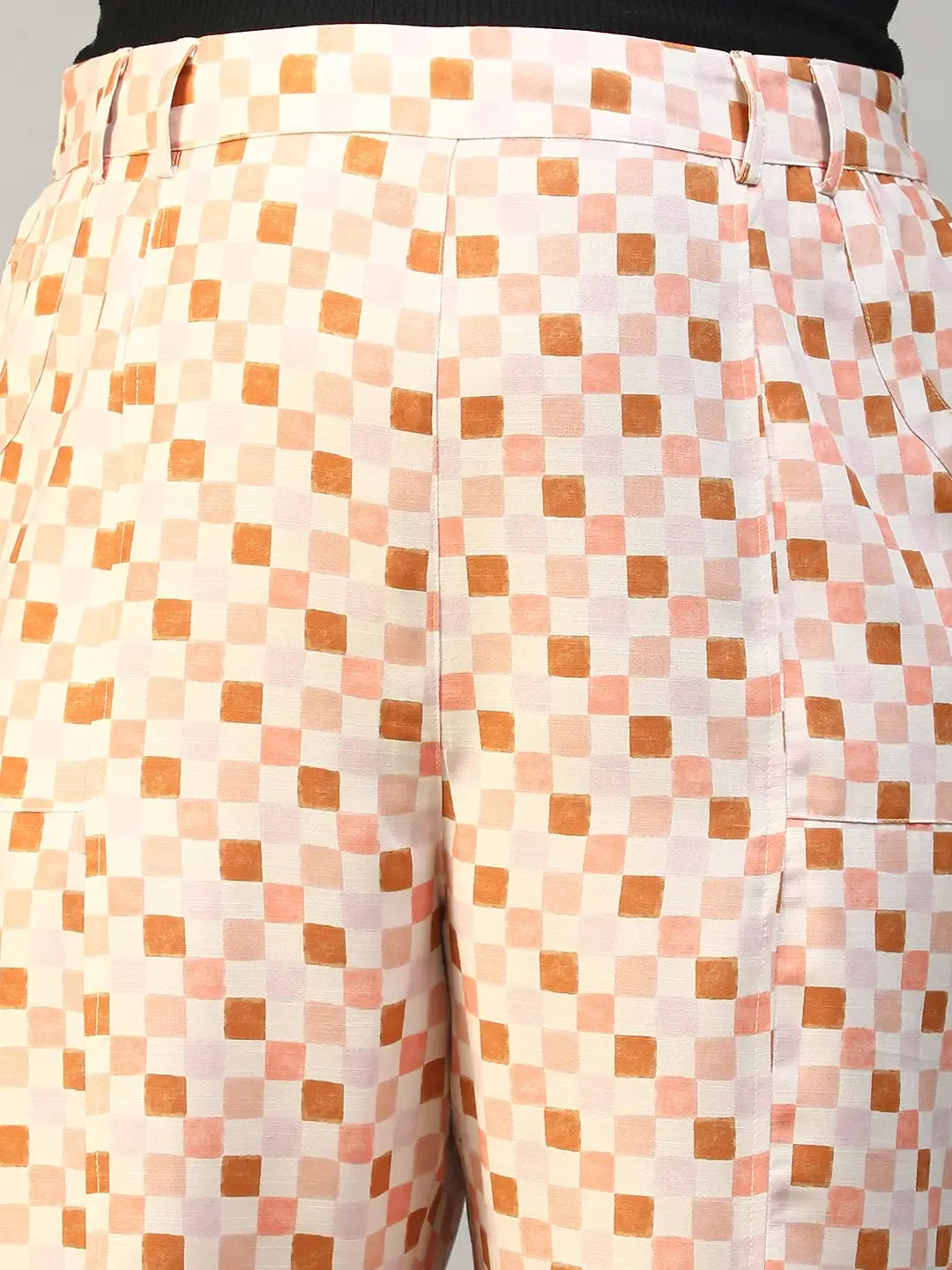 Women Plus Size Multicolor Check Print Elasticated Pants