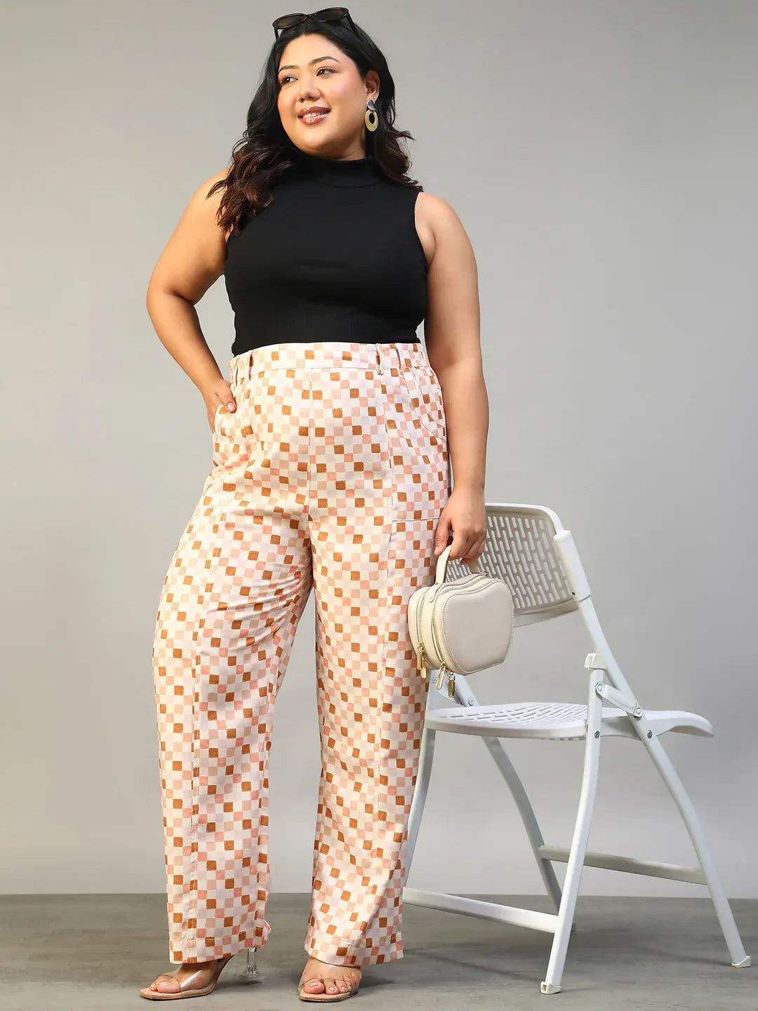 Plus Size Multicolor Check Print Pant