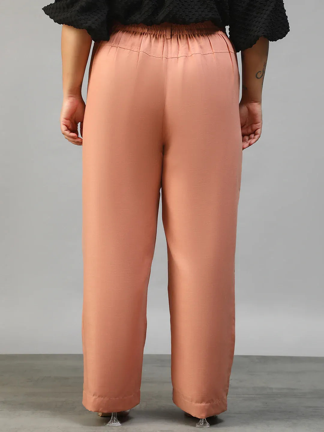 Women Plus Size Solid Peach Elasticated Pants