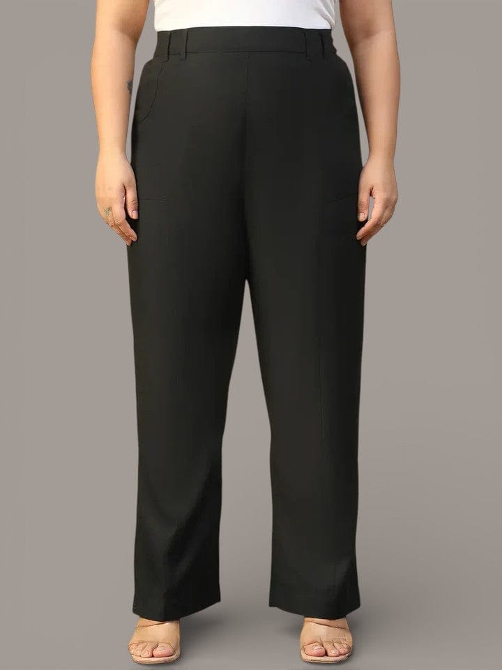 Women Plus Size Solid Black Elasticated Pants