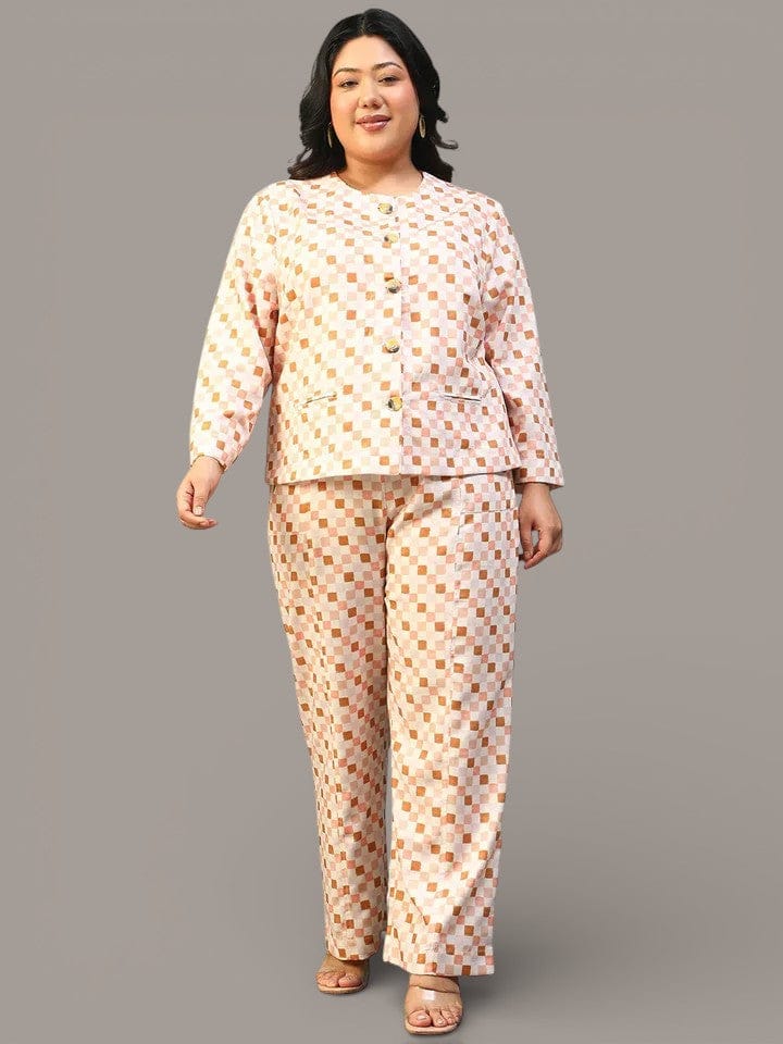 Multicolor Check Plus Size Women's Co-Ord Set