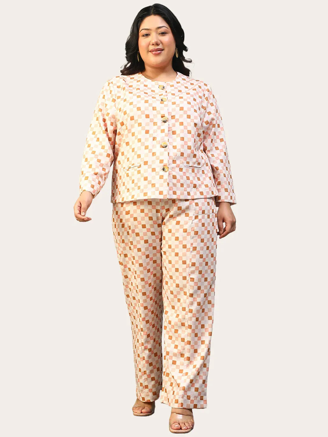 Multicolor Check Plus Size Women's Co-Ord Set