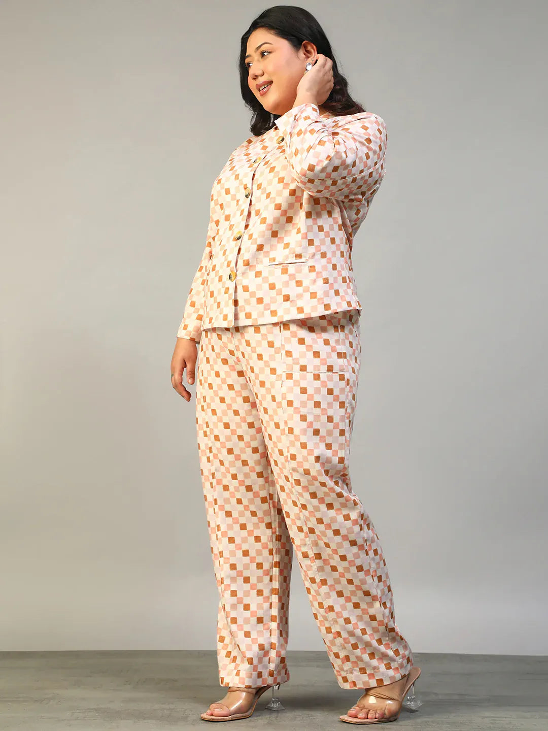 Multicolor Check Plus Size Women's Co-Ord Set