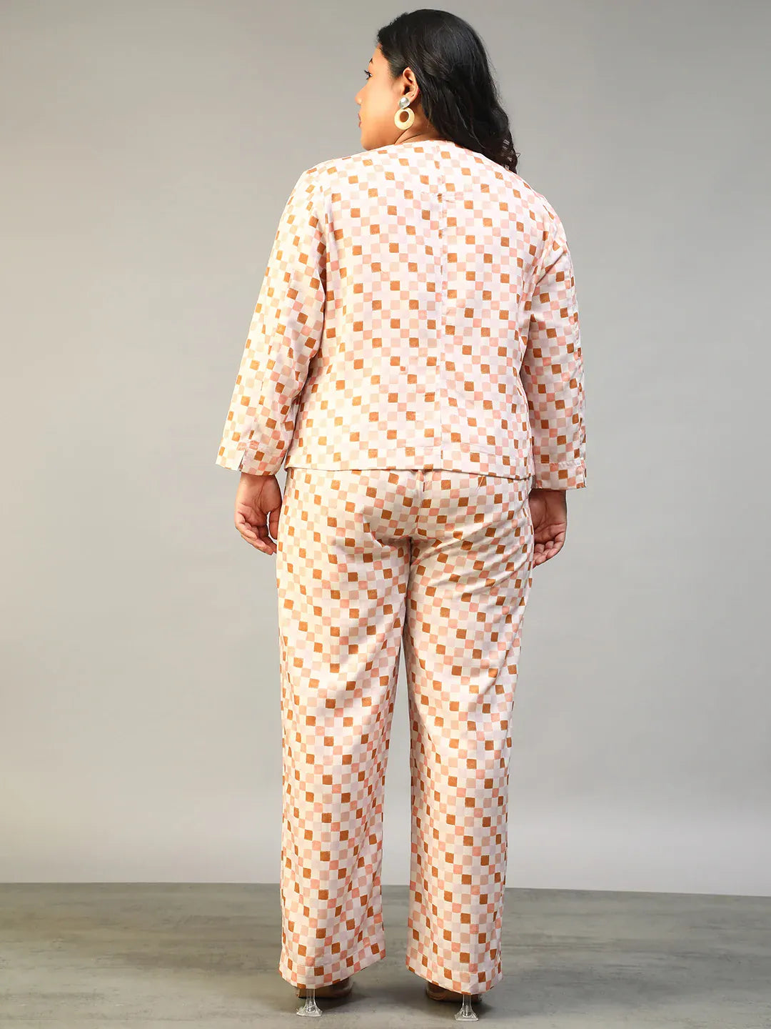 Multicolor Check Plus Size Women's Co-Ord Set