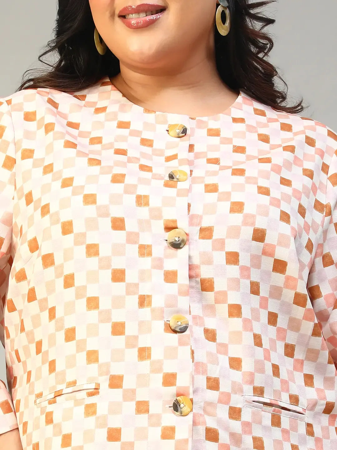 Multicolor Check Plus Size Women's Co-Ord Set