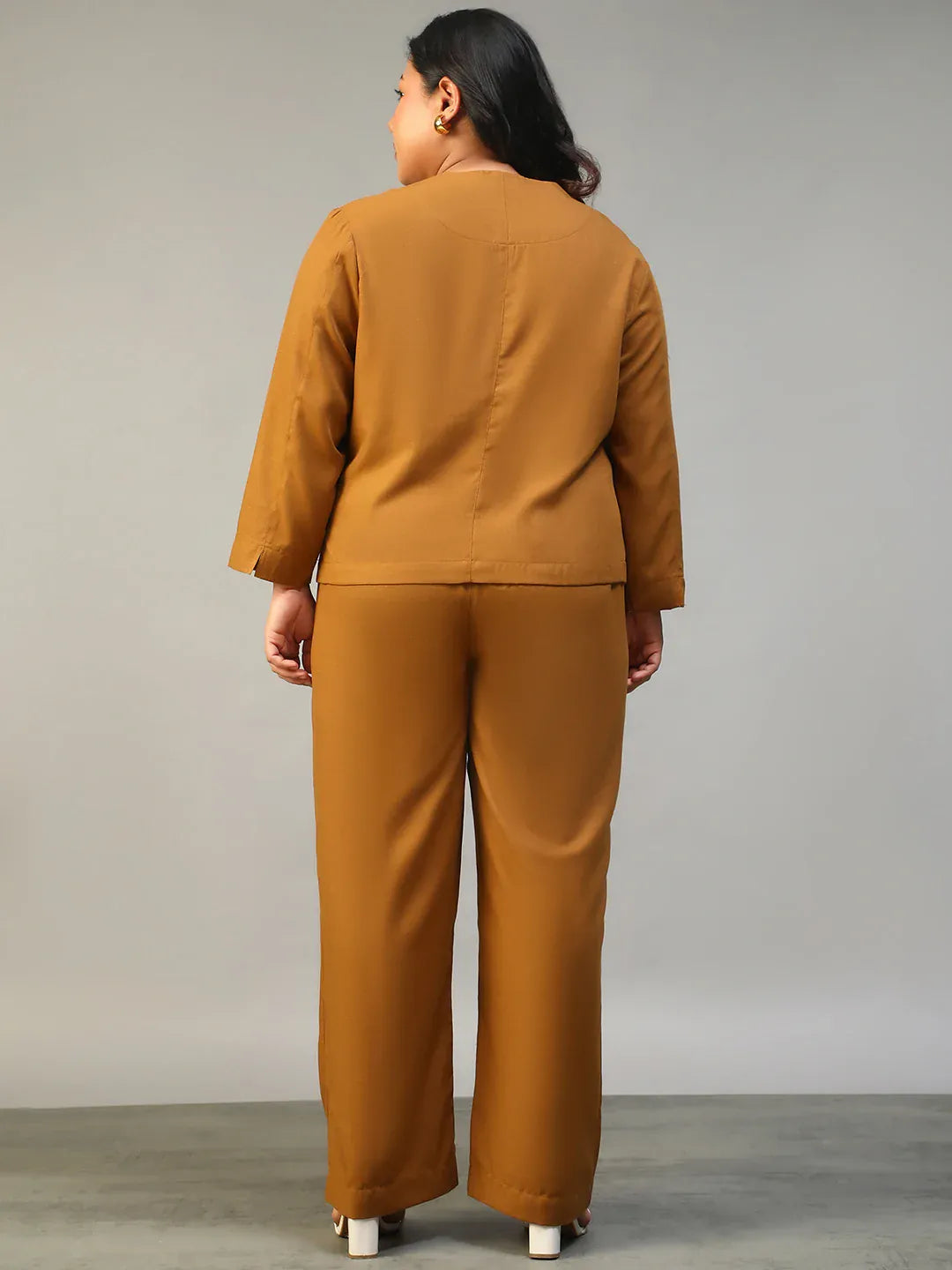 Mustard Plus Size Women Co-Ord Set | Button-Down Top & Elasticated Pants