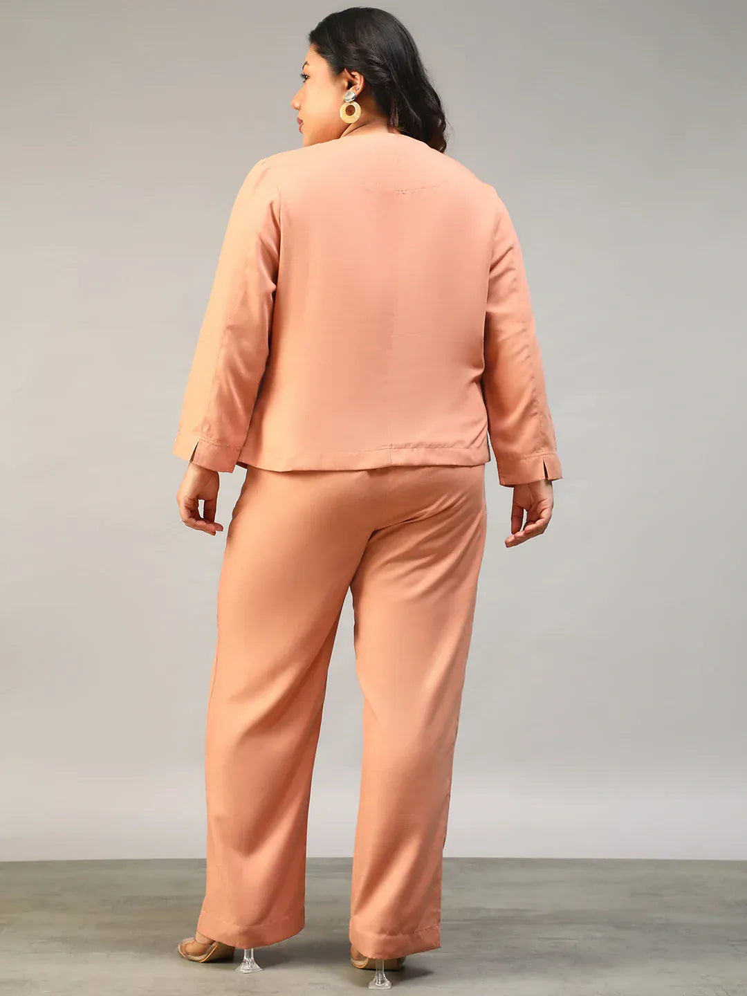 Peach Plus Size Women Co-Ord Set With Button-Down Top