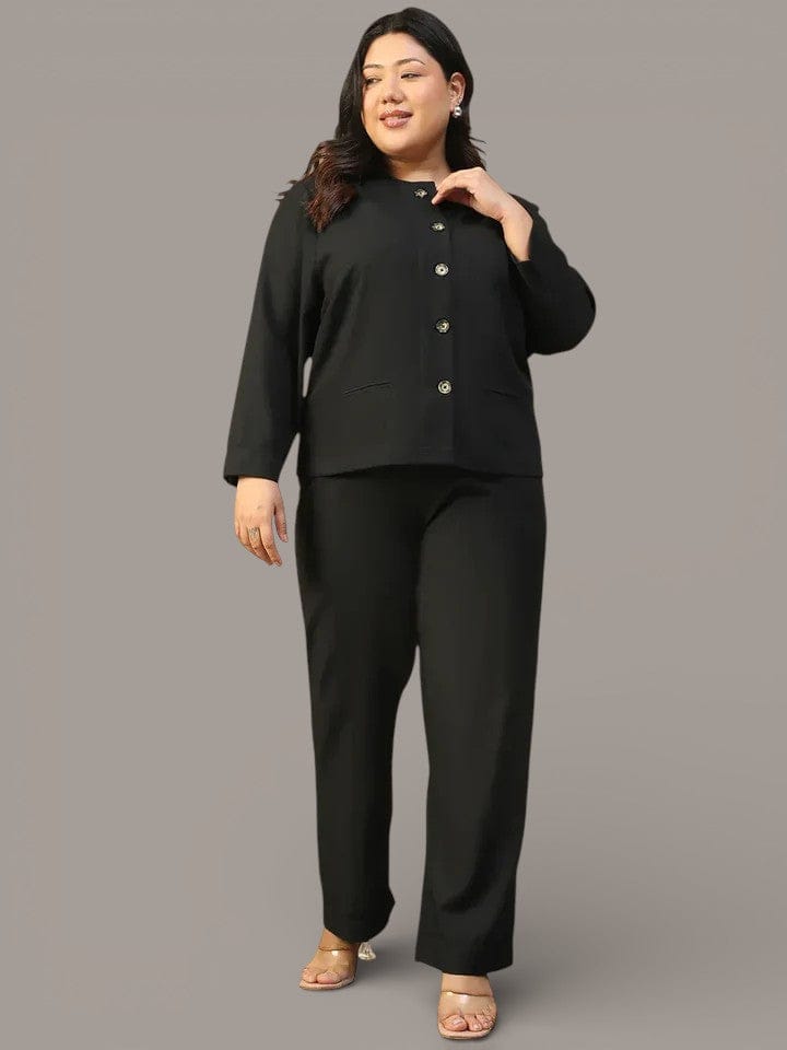 Plus Size Black Women Co-Ord Set with Button-Down Top
