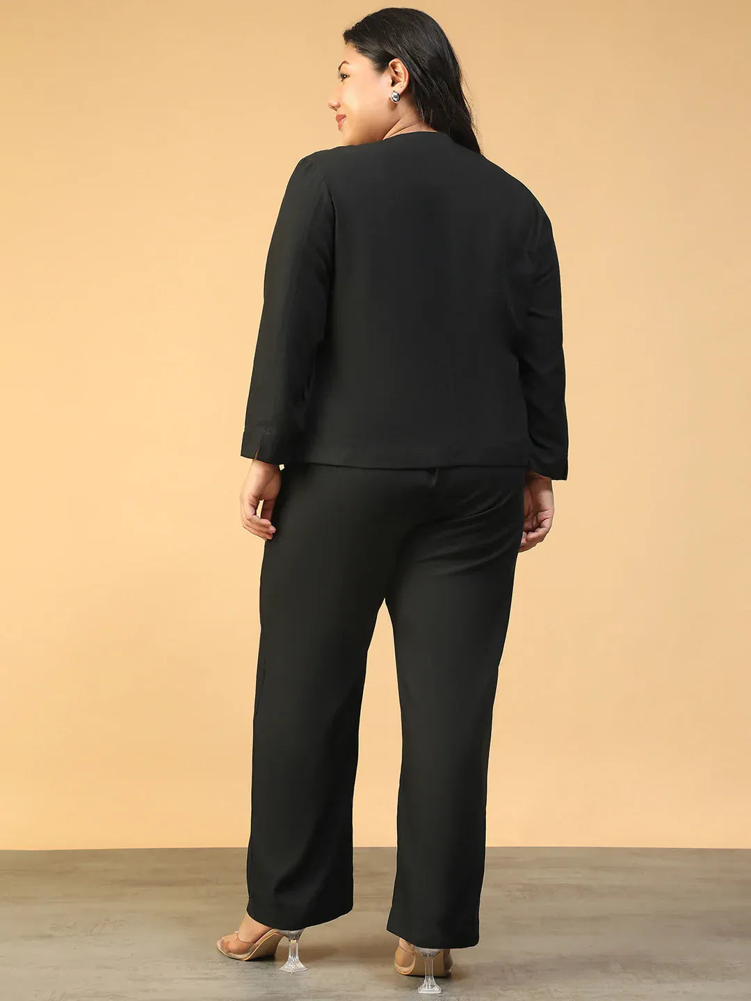 Plus Size Black Women Co-Ord Set with Button-Down Top