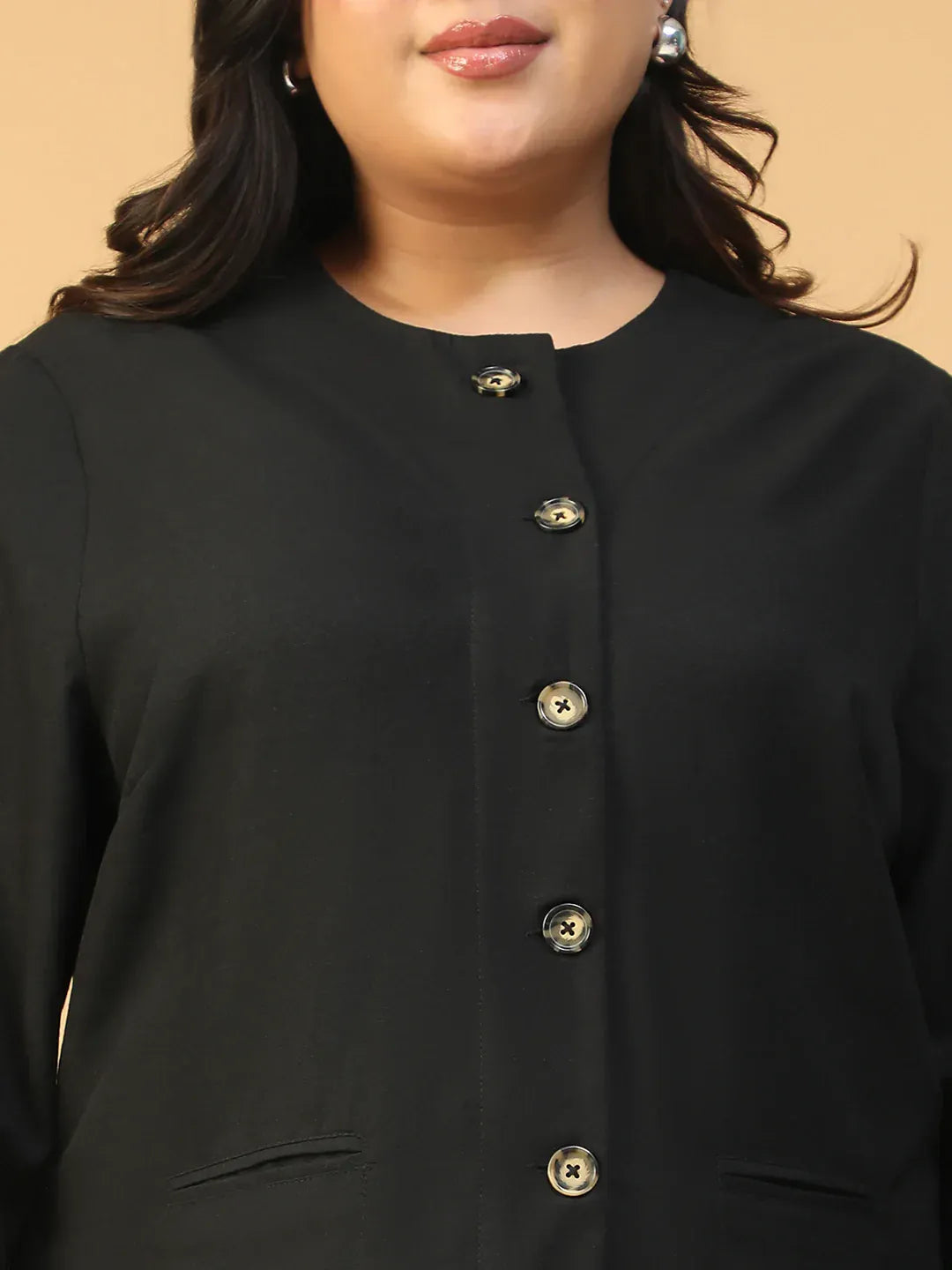 Plus Size Black Women Co-Ord Set with Button-Down Top