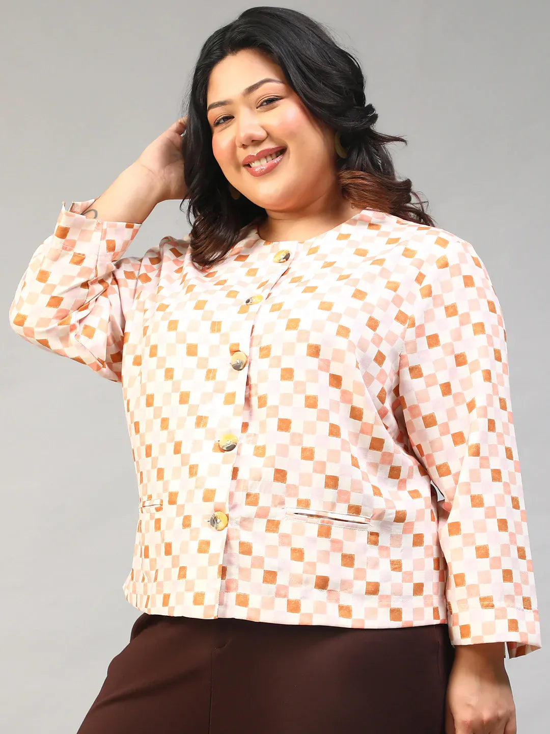 Plus Size Multicolor Check Women’s Top