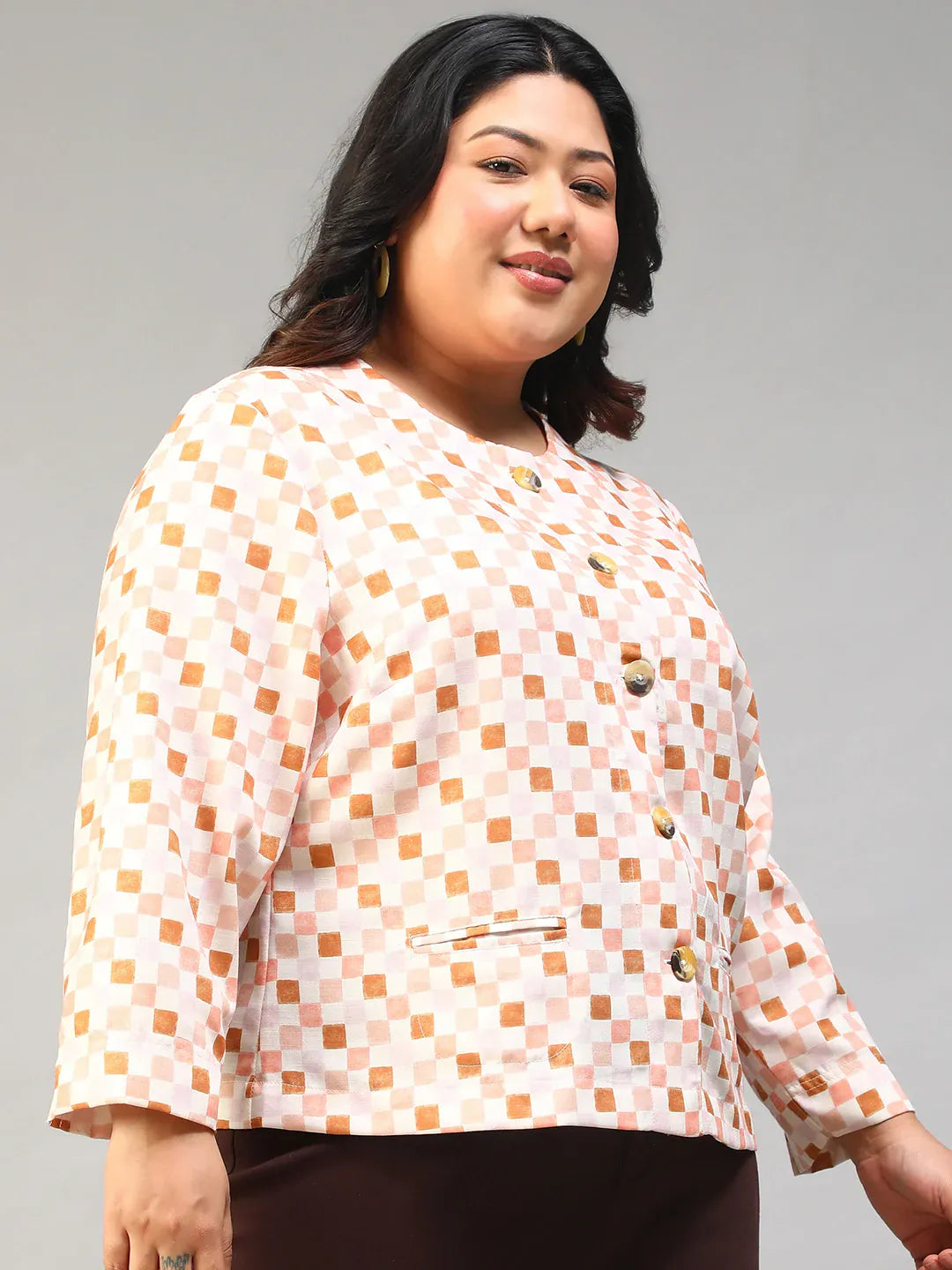 Plus Size Multicolor Check Women’s Top