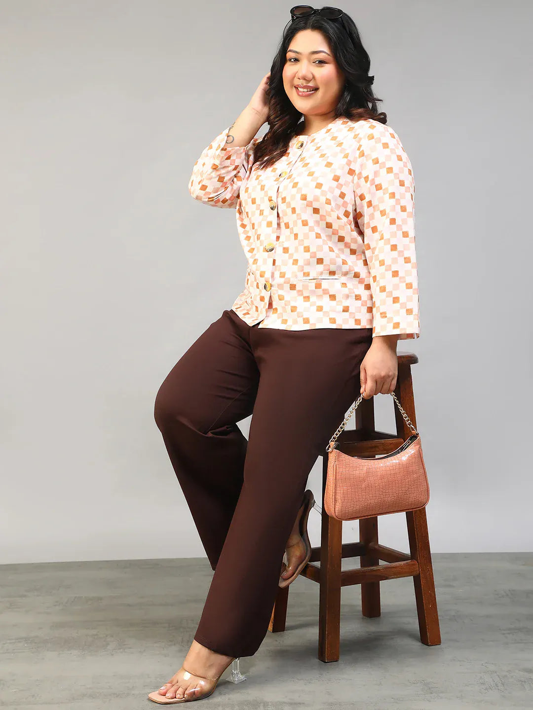 Plus Size Multicolor Check Women’s Top