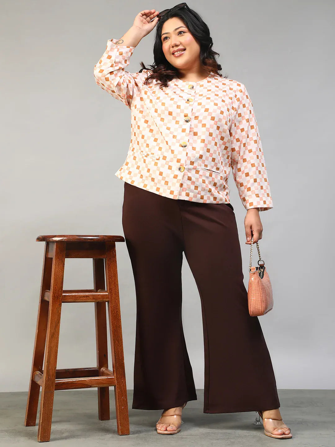 Plus Size Multicolor Check Women’s Top