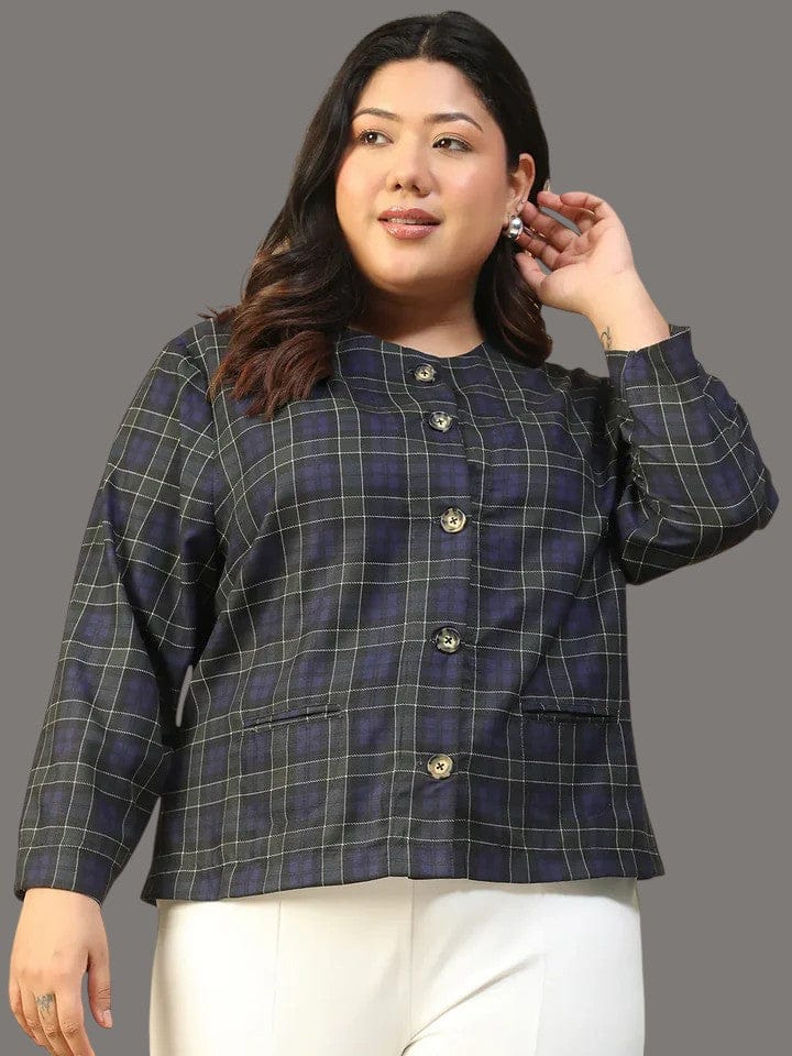 Plus Size Blue Check Top