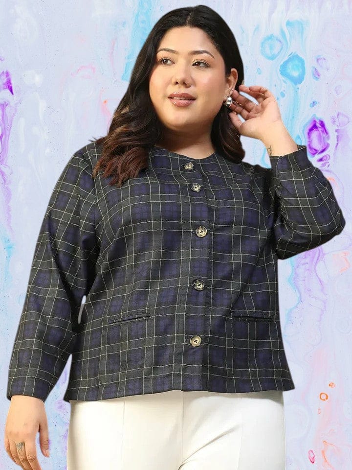 Plus Size Blue Check Top