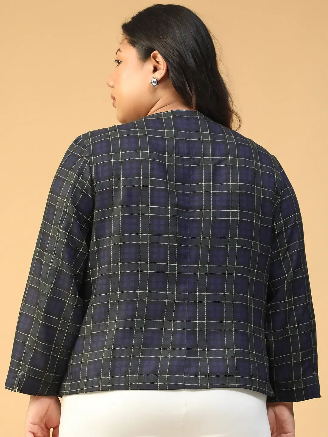 Blue Check Button-Down Plus Size Women's Top