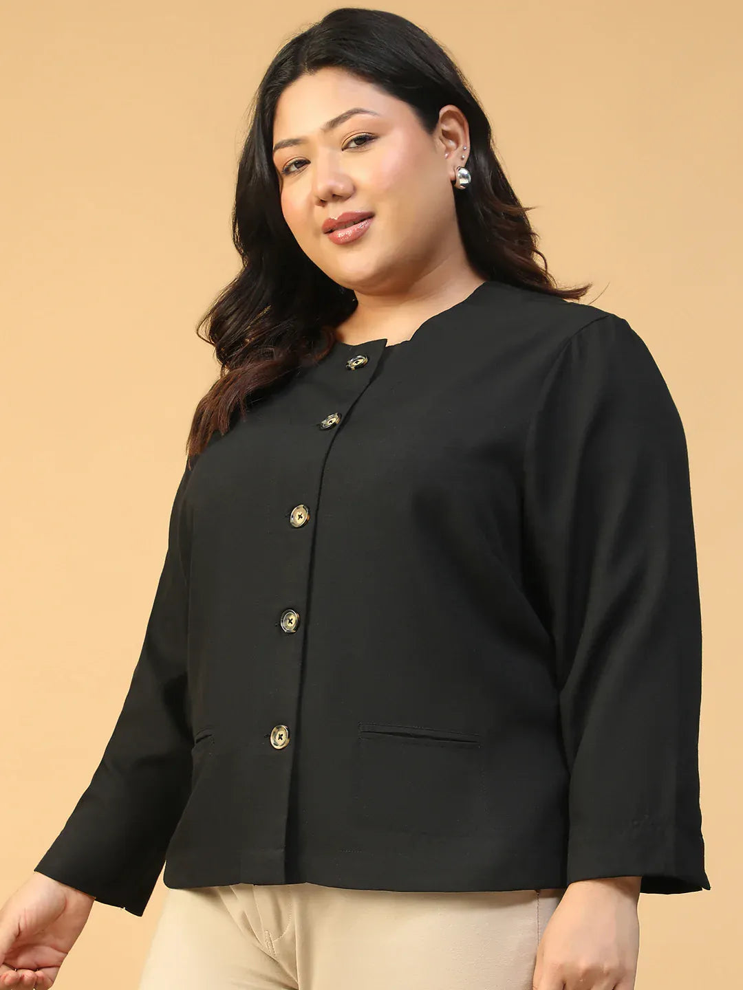 Plus Size Black Button-Down Women’s Top