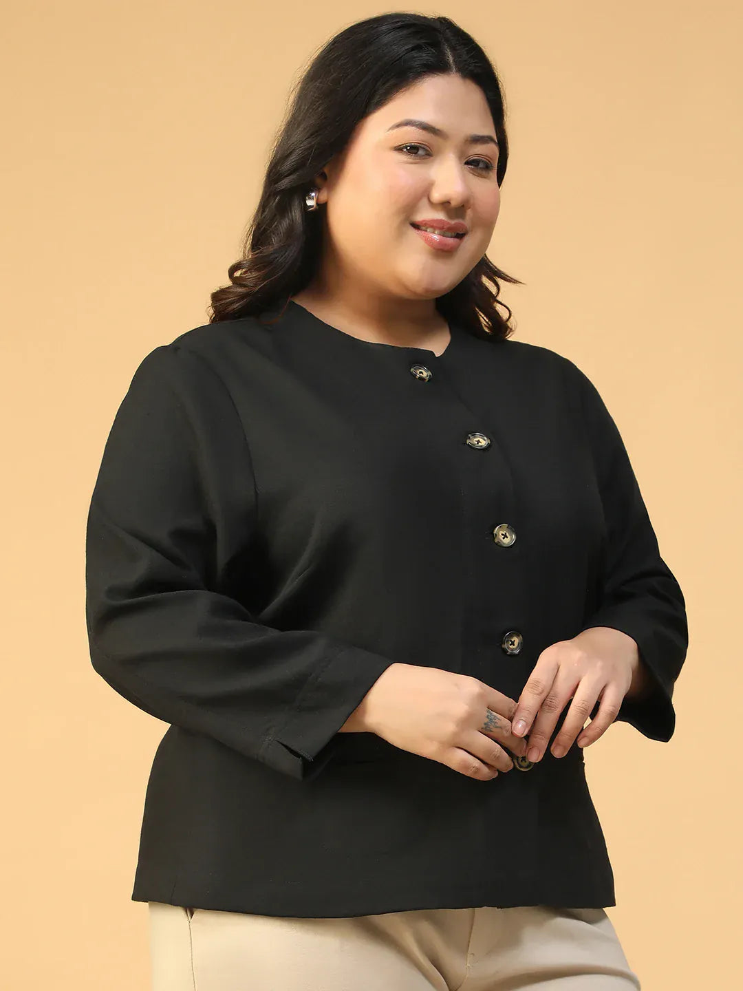 Plus Size Black Button-Down Women’s Top