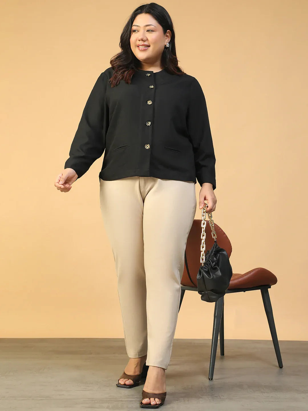 Plus Size Black Button-Down Women’s Top