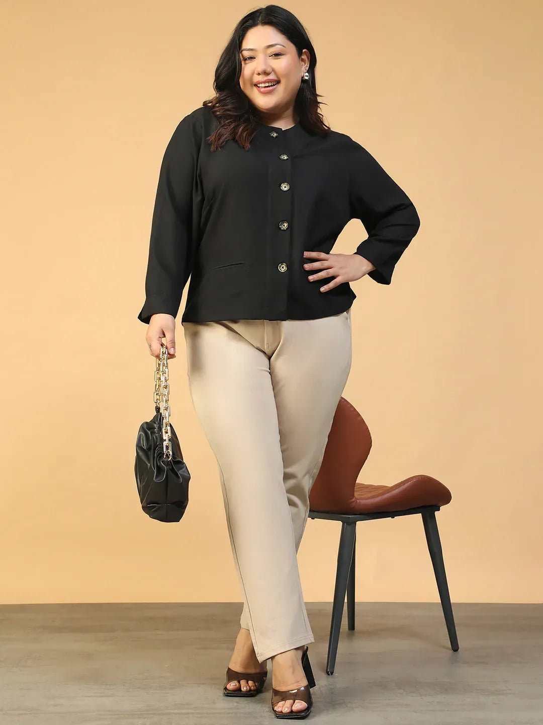 Plus Size Black Button-Down Women’s Top