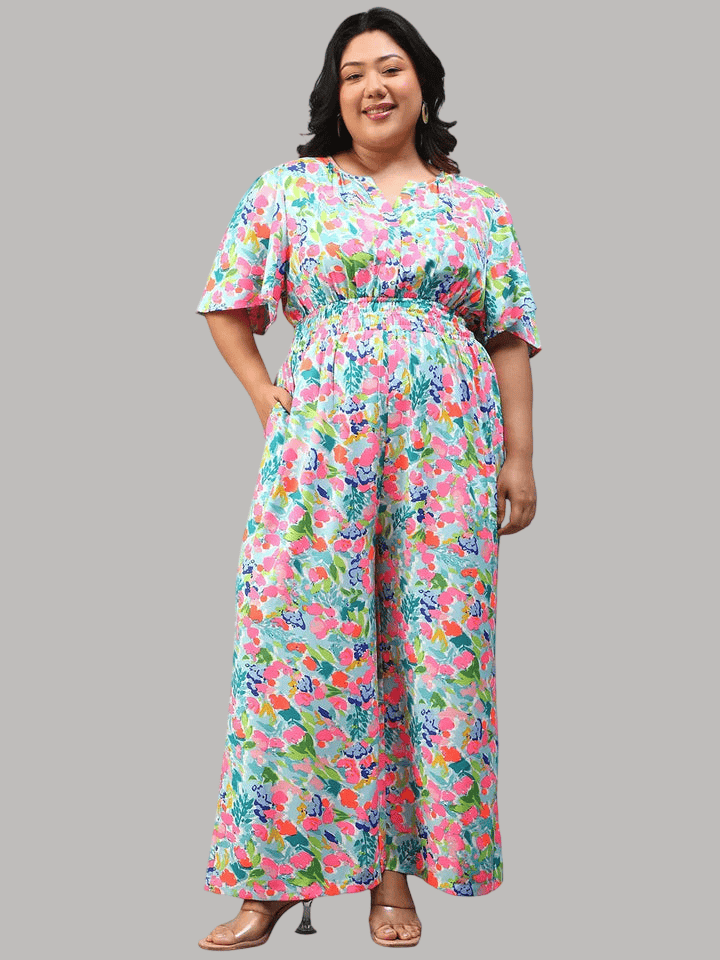 Multicolor Floral Print Women Plus Size Jumpsuit