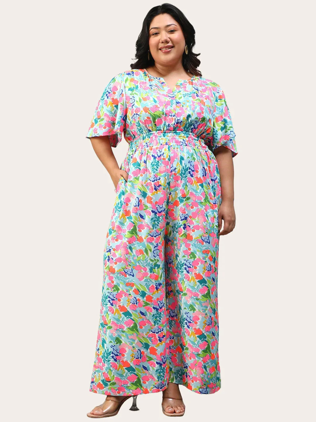 Multicolor Floral Print Women Plus Size Jumpsuit