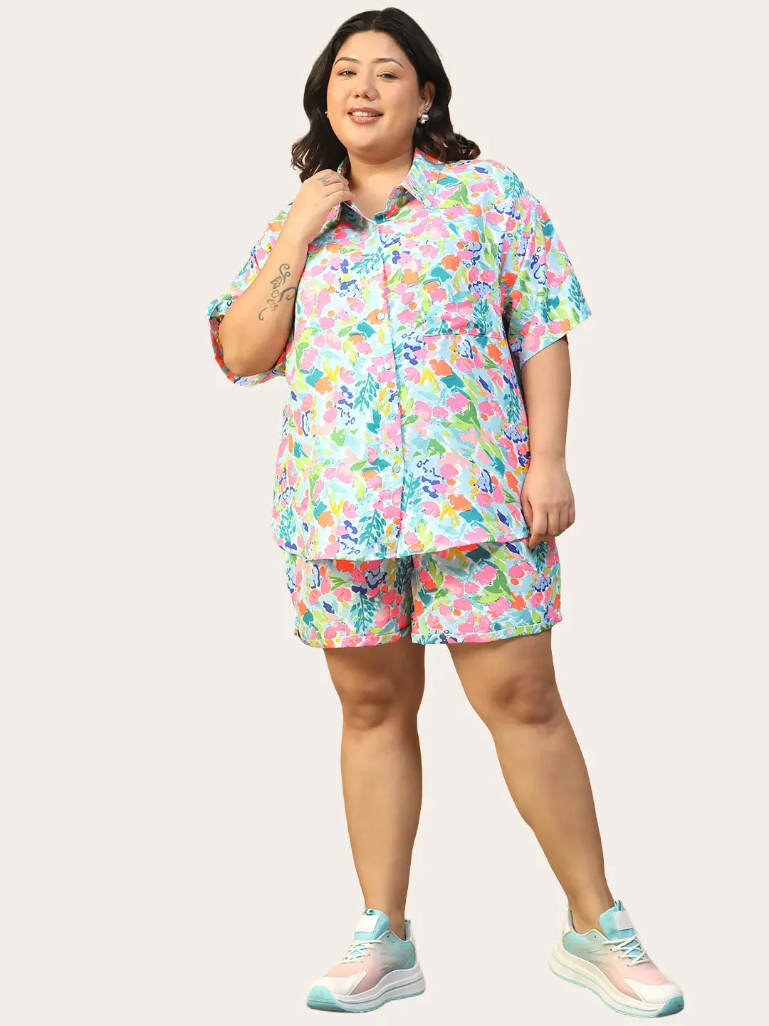 Multicolor Floral Women Plus Size Co-Ord Set