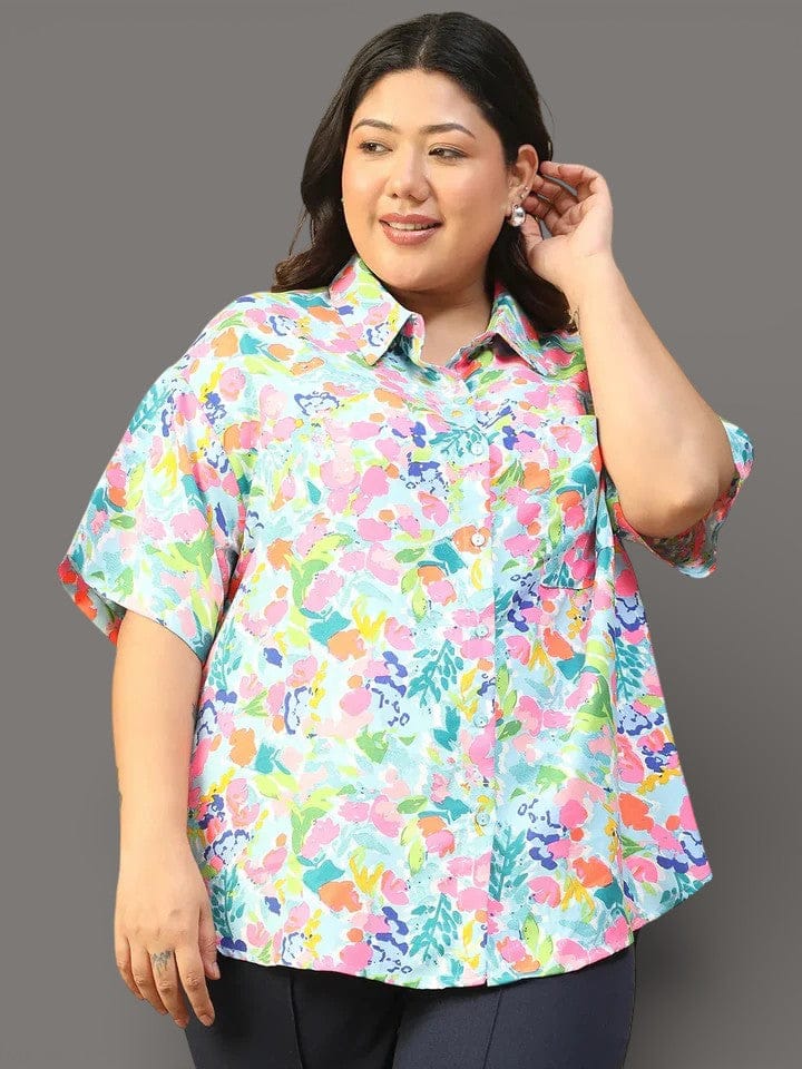 Plus Size Multicolor Floral Print Women’s Shirt