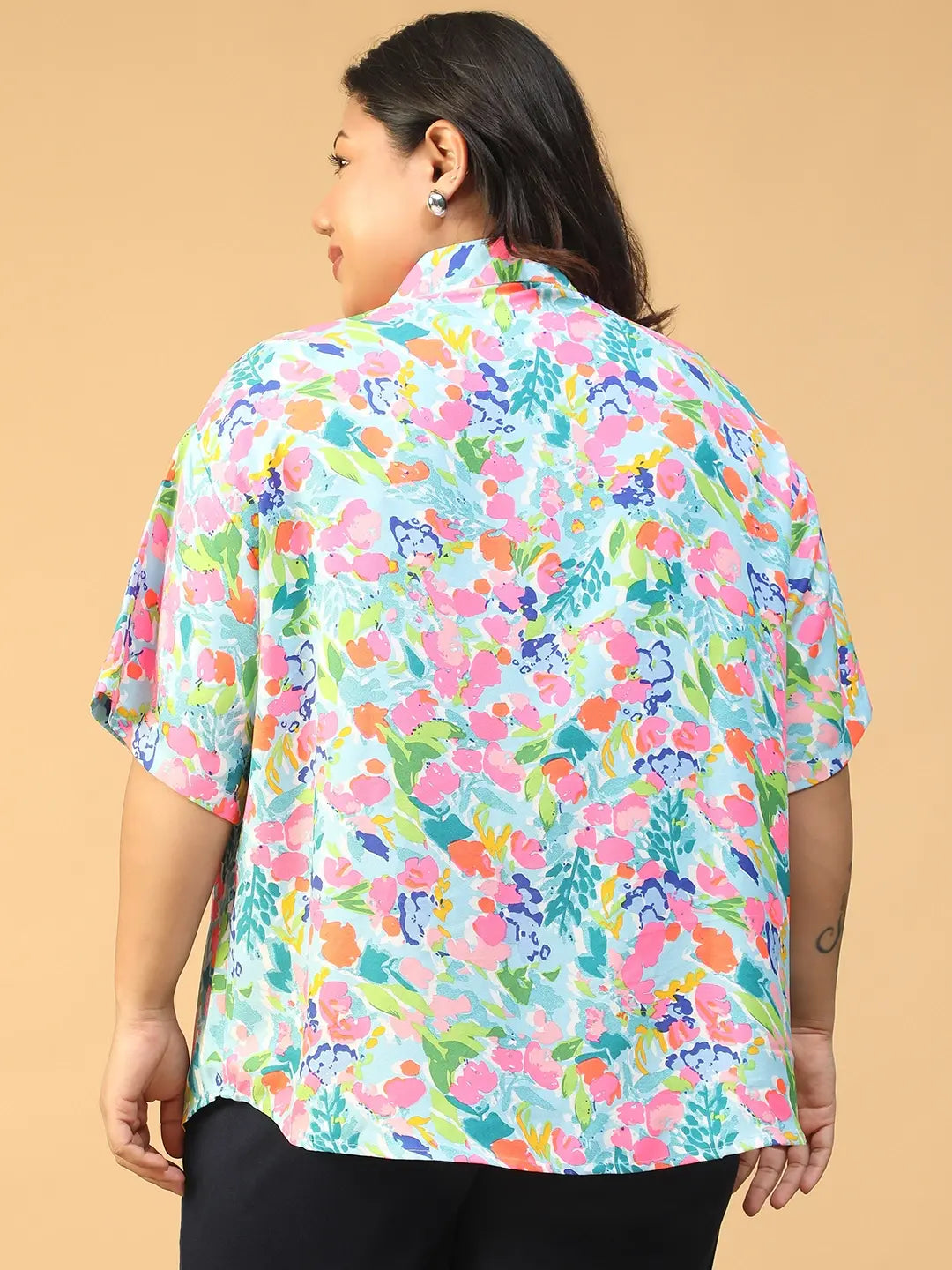 Plus Size Multicolor Floral Print Women’s Shirt