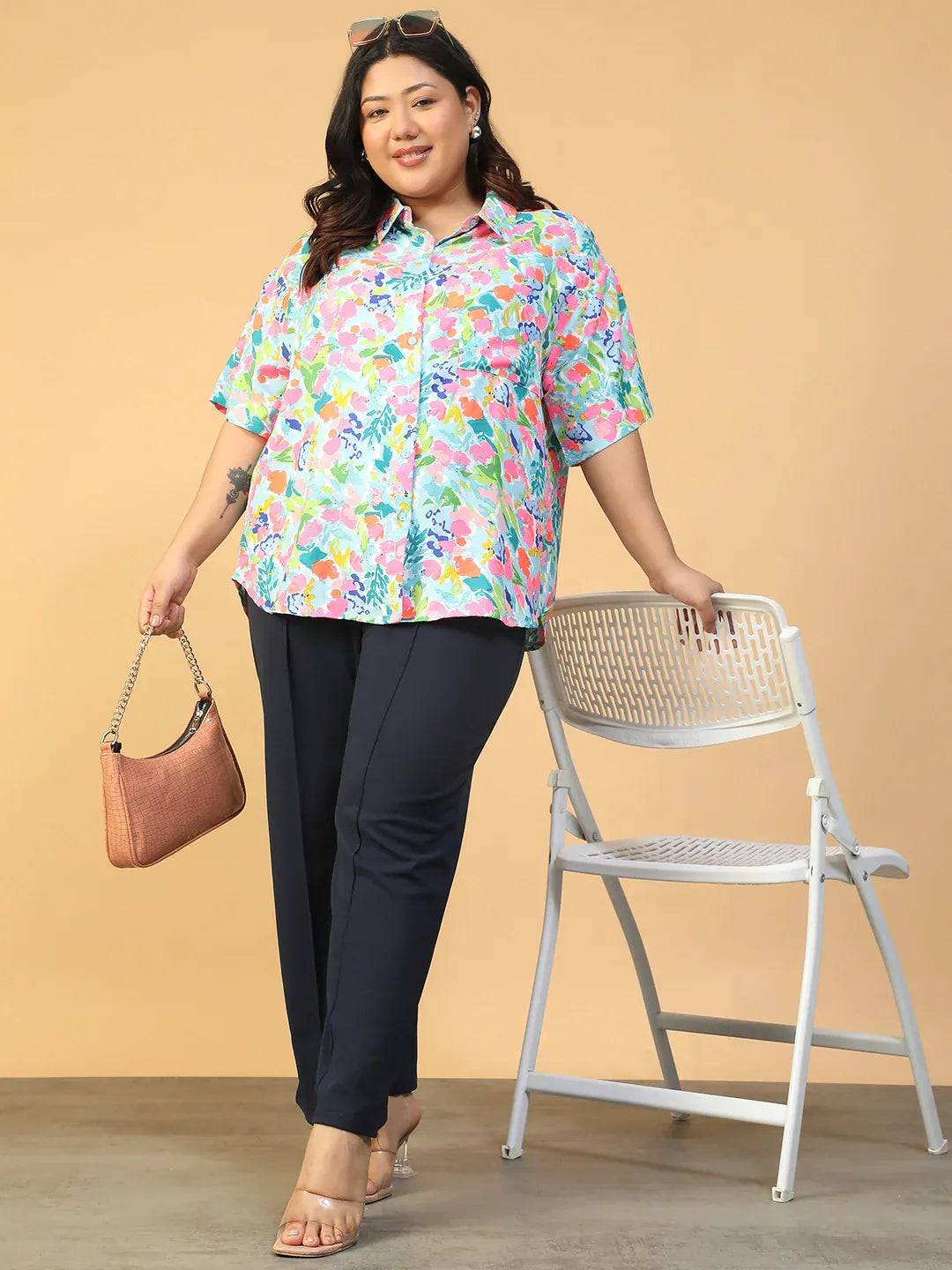 Plus Size Multicolor Floral Print Women’s Shirt