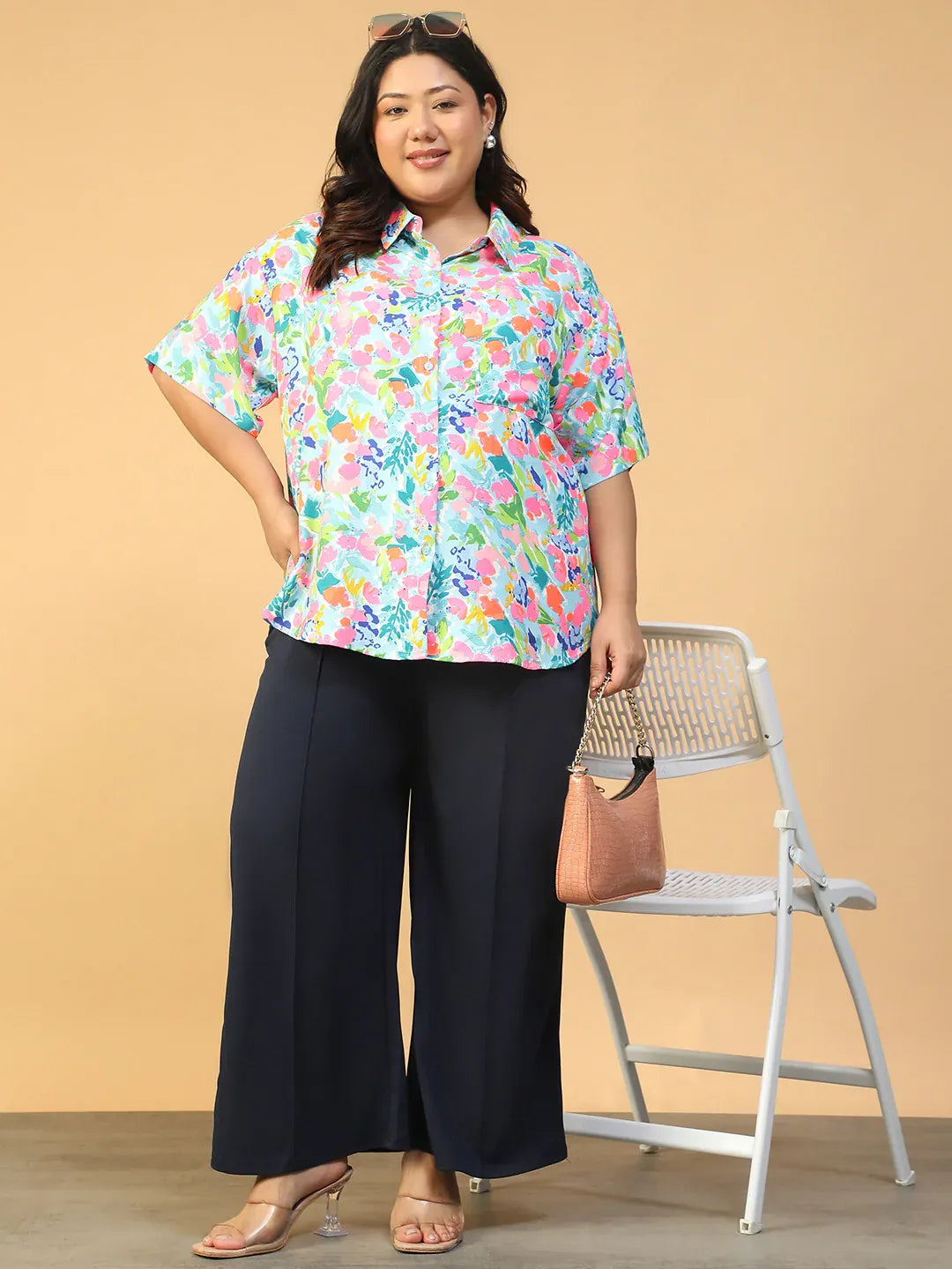 Plus Size Multicolor Floral Print Women’s Shirt